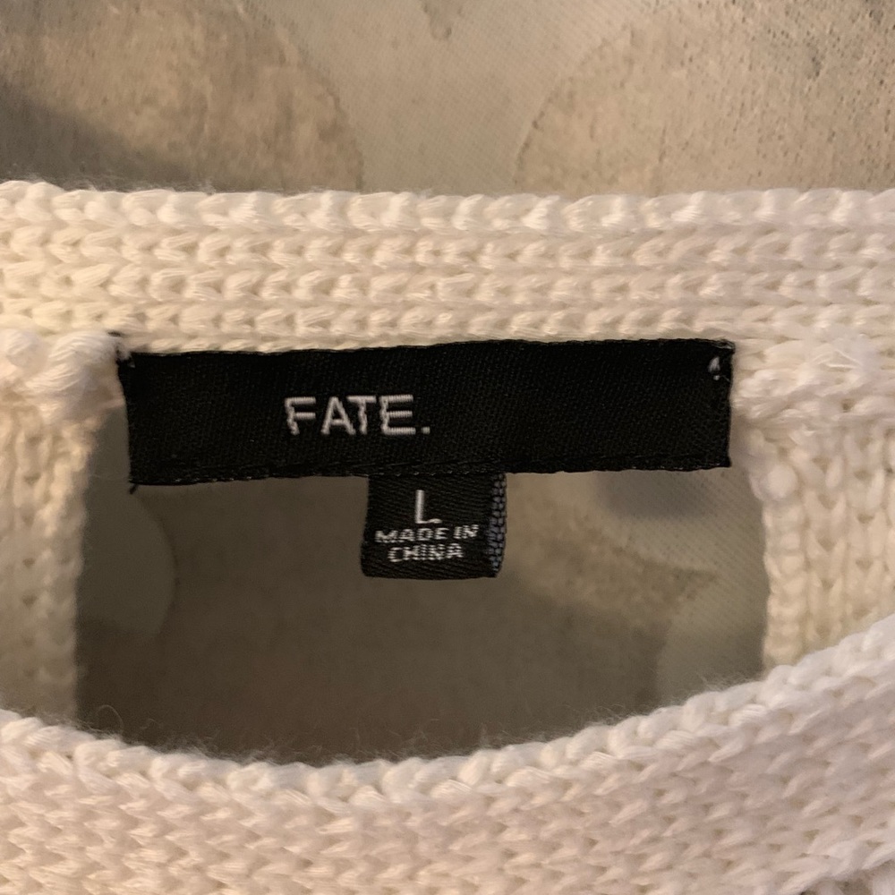 Fate Cream Color Cold Shoulder Sweater Open Back Soft Flirty High Neck Knit - Picture 4 of 4